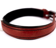 Einfach unterlegtes Leder-Hunde-Halsband Rot Schwarz © Foto: peppUP.de